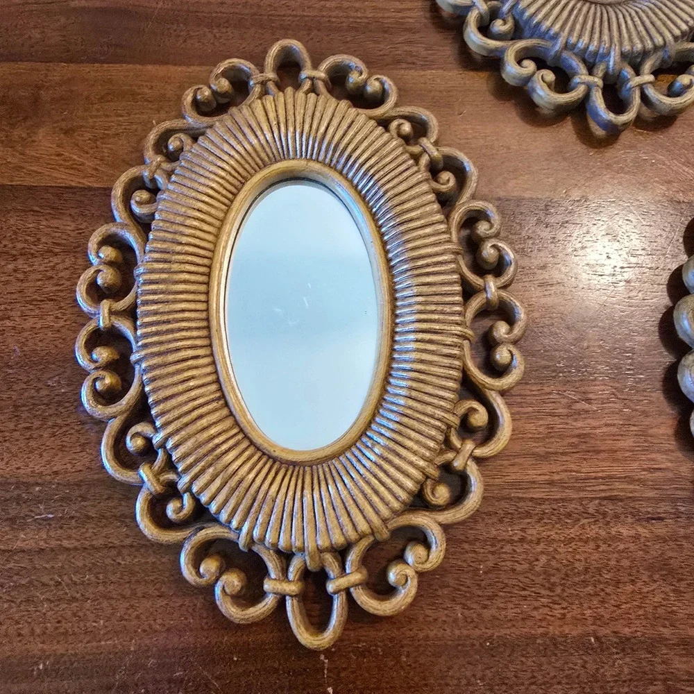 Vintage Homco Gold Oval Wall Mirrors Set of 3 Hollywood Regency 2615 Made in USA